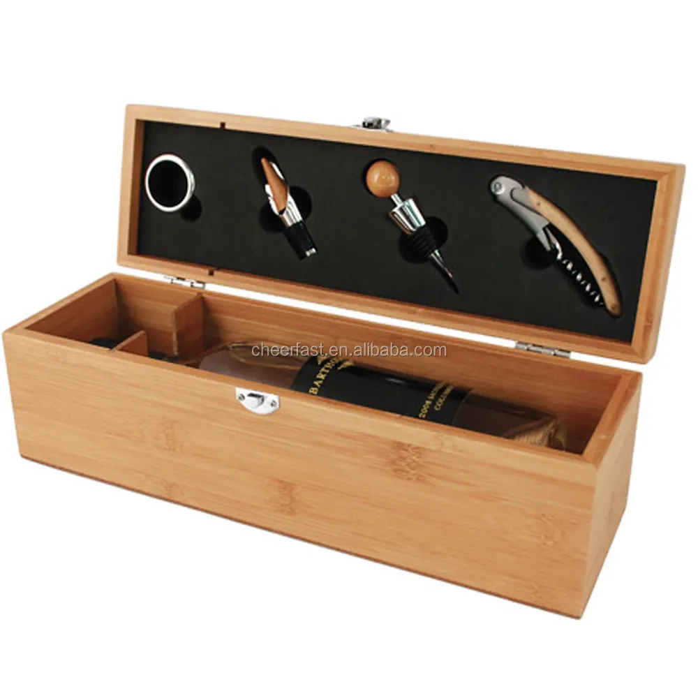 Incudes the 4 essential tools wooden wine bottle box
