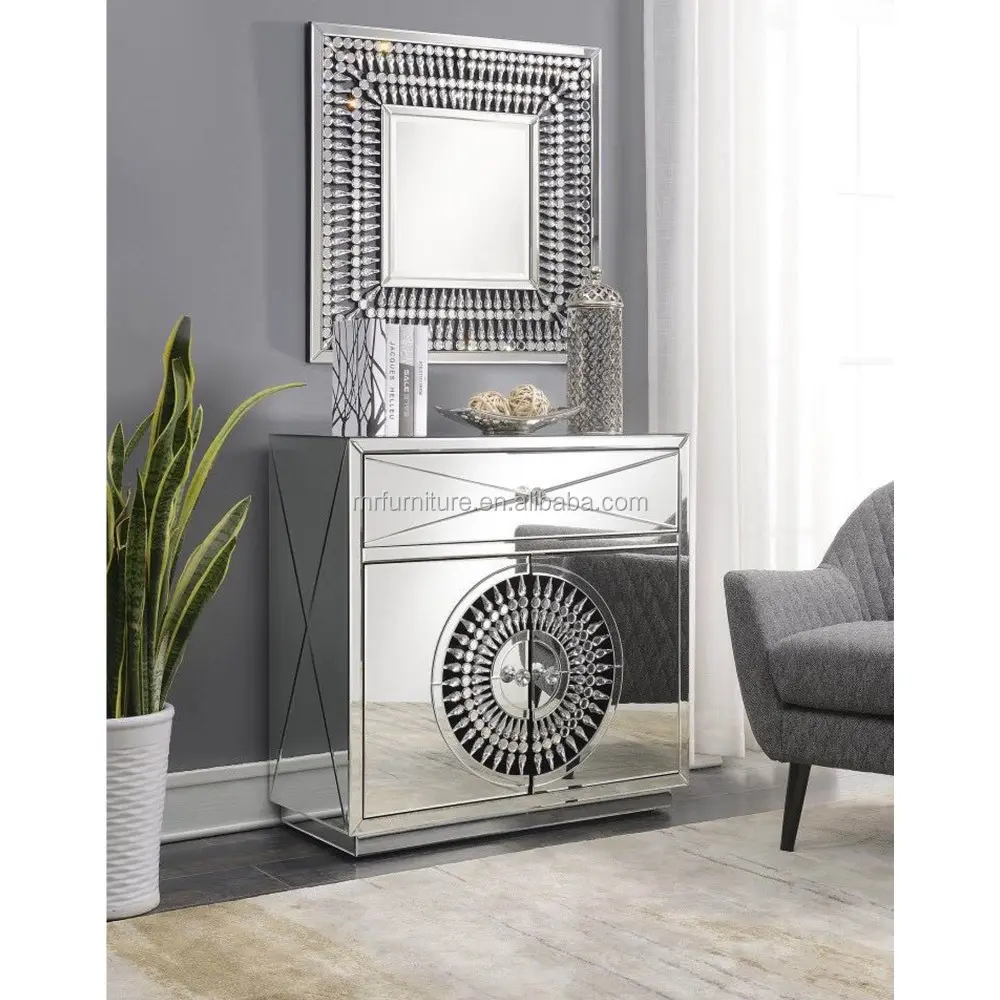 Crystal Good Design Mirrored 2 Doors Night Stand Side Table for Bedroom Furniture