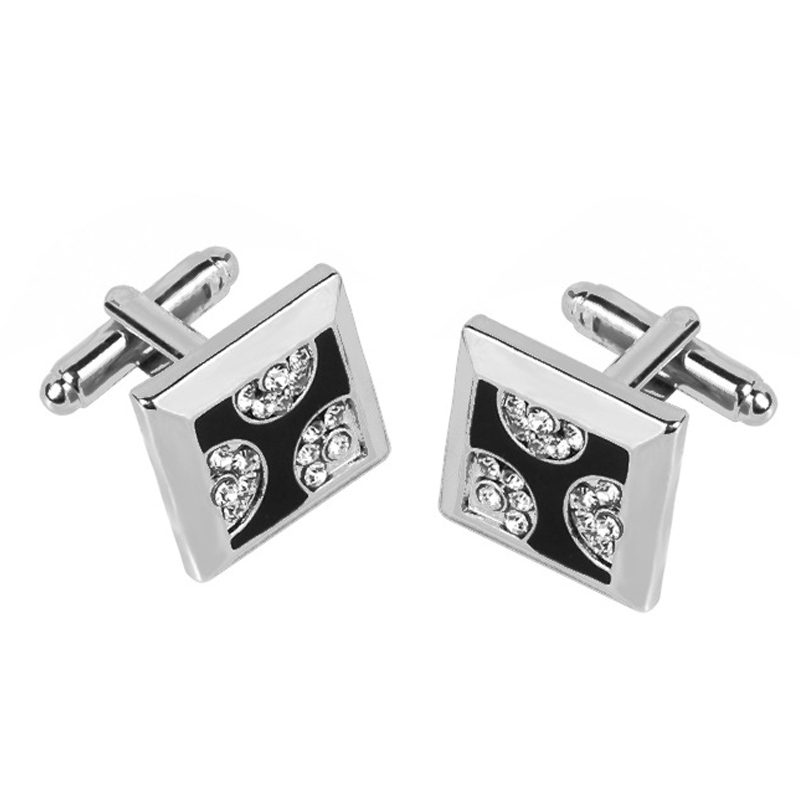 High Quality Wedding Gift Silver Plating Black Round Zircon Men's Shirt Cufflinks