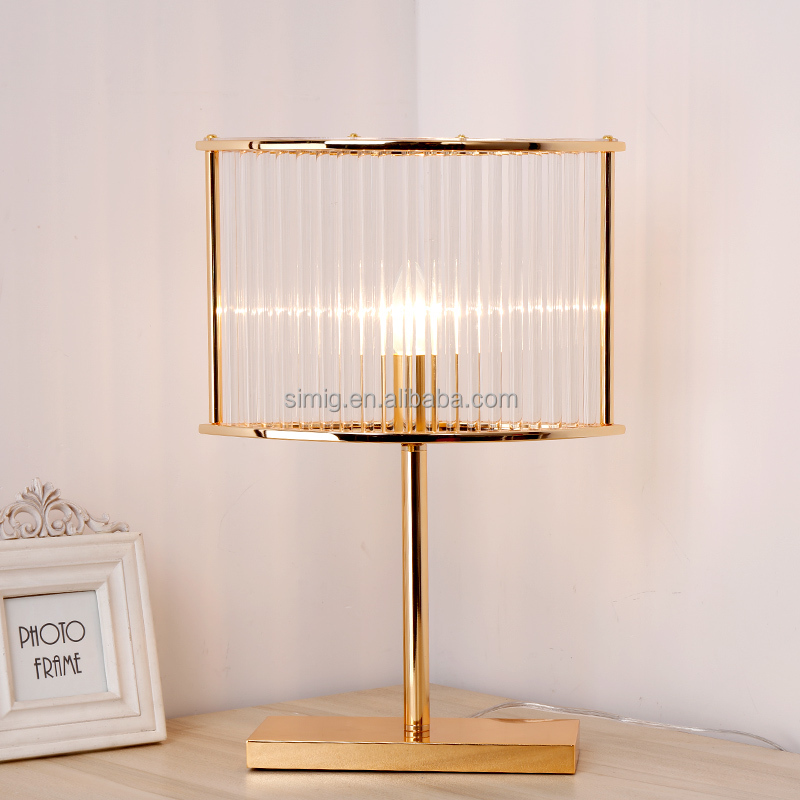 Simig lighting Modern fashion clear crystal rod luxury Retro gold crystal Table Lamp