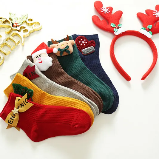 In Stock Wholesale Christmas Gift Combed Cotton Baby Children Socks Christmas Box Gift Set Socks