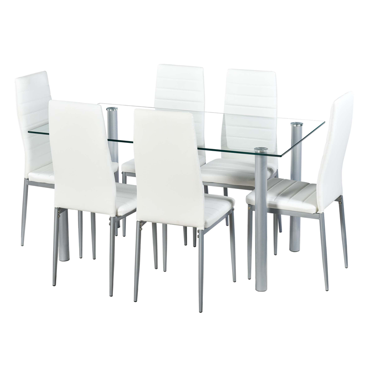 Hot Selling Modern Design Home Dinning room Set Glass Table 6 chairs
