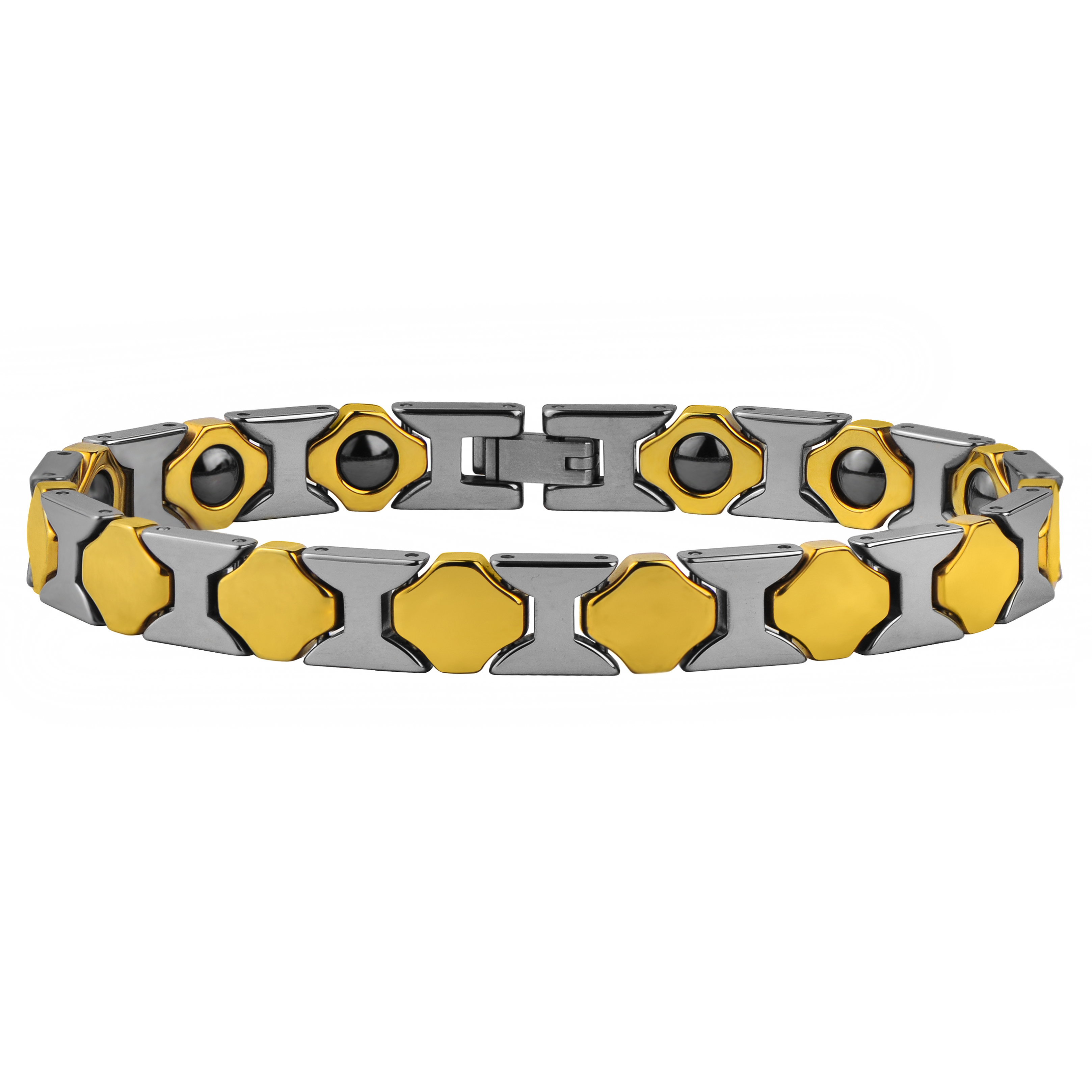 Two Tone Magnetic Bracelet Gold Plated Tungsten Carbide Hematite Bracelet for Men