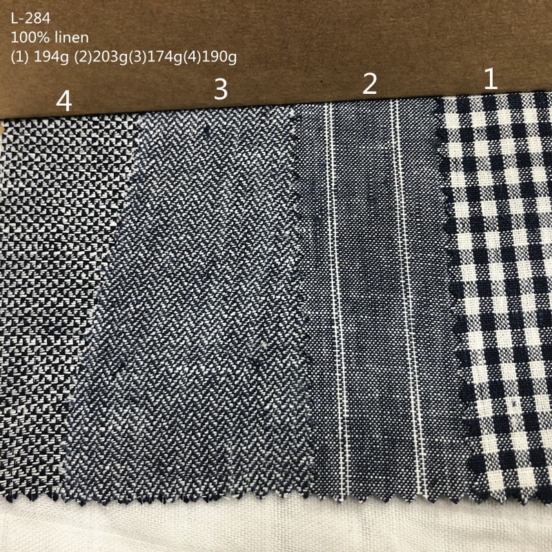 high quality 194gsm 100% linen yarn dyed fabric in stock , fashion ginham manufacture