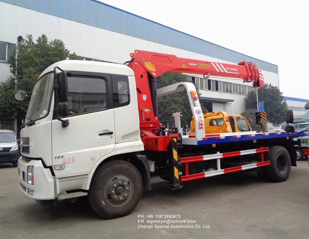 Dongfeng хорошая цена 4x2 до 6 лет, эвакуатор с установленной на SANY 6 тонн кран для продажи по номеру + 86 13872883675
