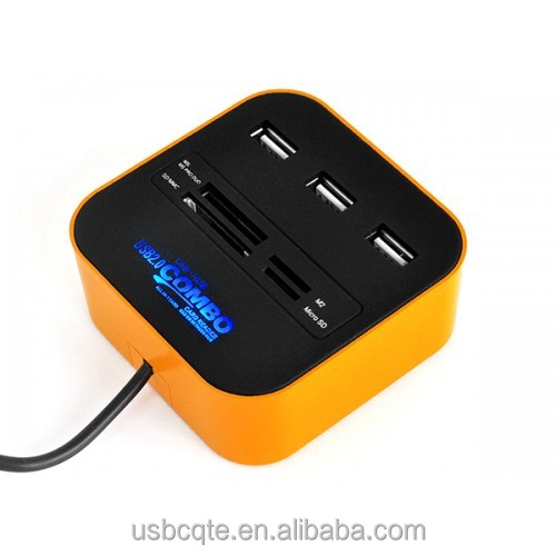 Лидер продаж USB 2,0 концентратор Card Reader комбо Wih зеленый лазерный логотип комбо