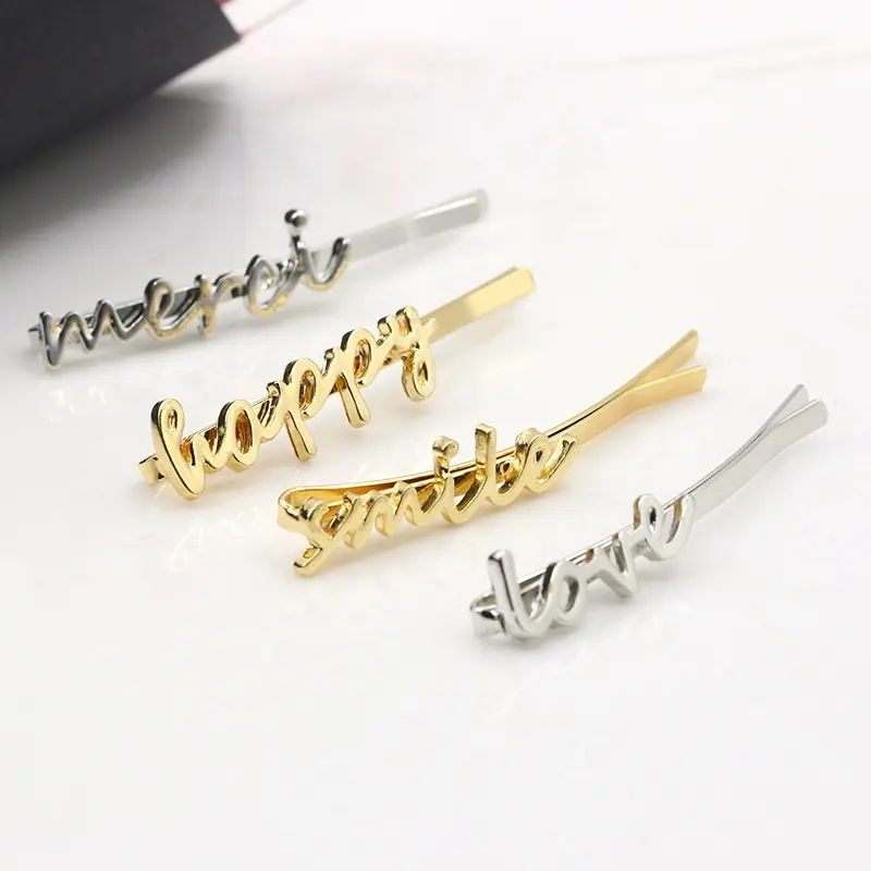 Custom design metal letter hair pins word hair clip for girls
