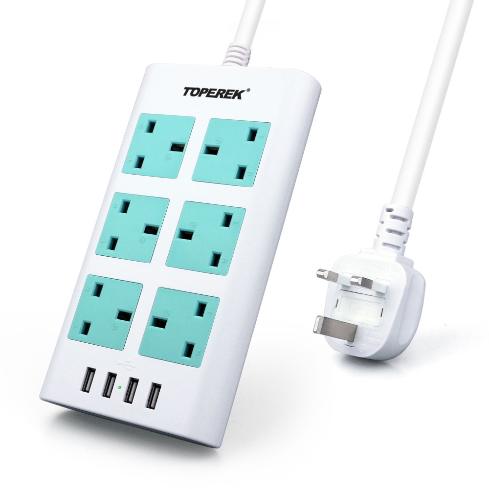 Сетевой удлинитель рабочего стола с быстрой зарядкой USB,6 розеток британского стандарта и 4 порта USB, защитный удлинитель