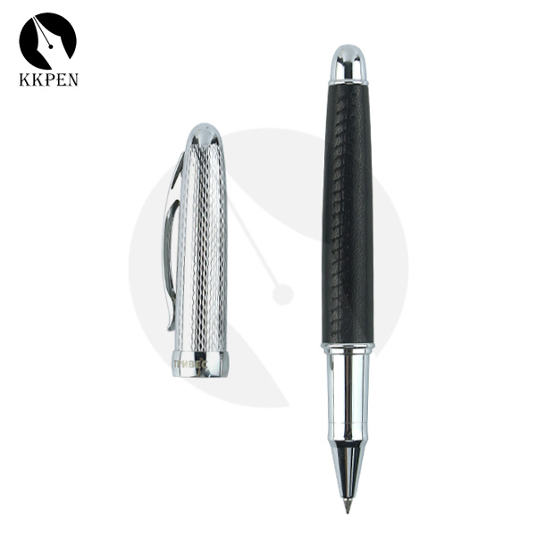 ODM design silver carving cap pu leather roller pen