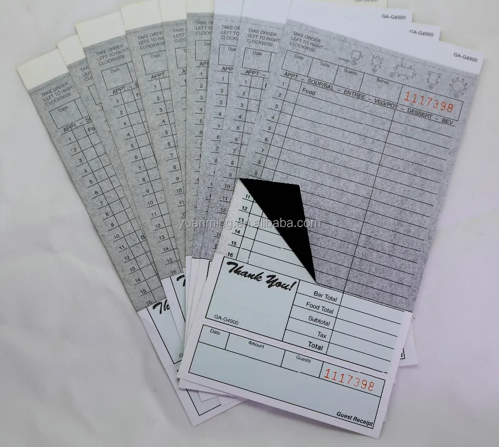 Writing guest check book 2 part printing with carbon paper and loosin packing for restaurant