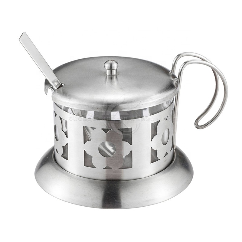 Glass Salt Server with Lid and Spoon Stainless Steel Serving Bowl Great for Storing Salt
