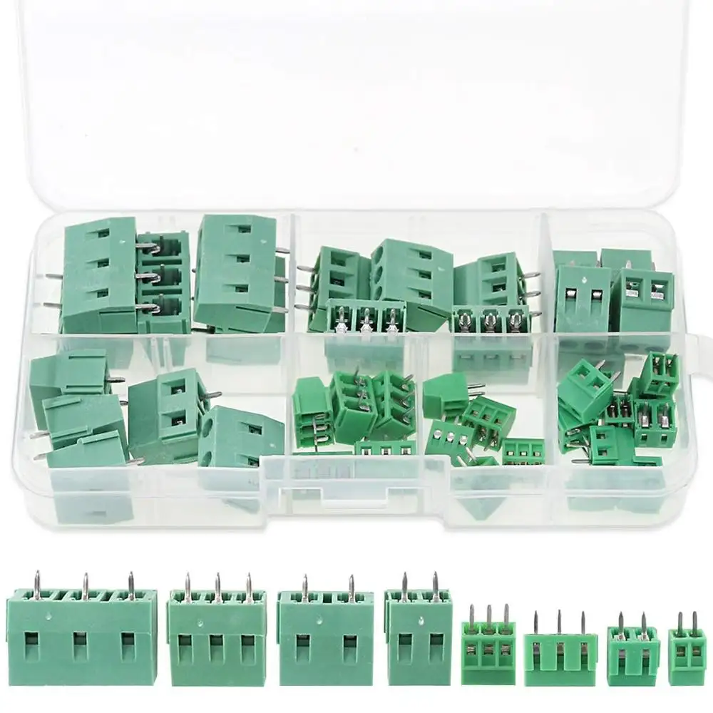 Glarks 40pcs(8 Kinds) 2.54/3.8/5.0/7.5mm Pitch 2/3 Pin PCB Mount Screw Terminal Block Connector Assortment Kit