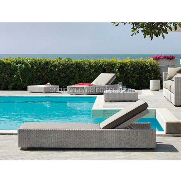 Swimming pool use side table and sun lounge chair furniture outdoor rattan chinese day bed