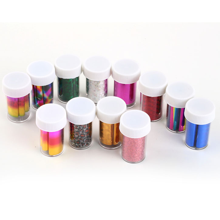 12 Rolls Mix Color Nail Art Transfer Foils Wraps Glitter Tips Decoration