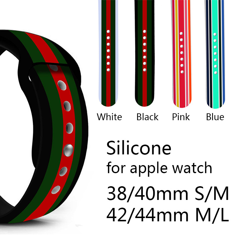 Силиконовый ремешок для Apple Watch, размеры 38 мм и 42 мм, с красной/зеленой полосой, спортивный ремешок для часов 40 мм и 44 мм