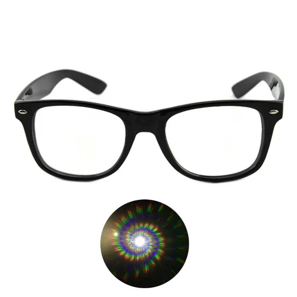 Spiral Diffraction Glasses, Green,Black,Clear Color Plastic Spirals EDM Refraction Glasses