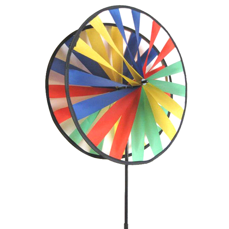 Ground Stake Included Colorful Wind Spinner Big size Rainbow Double Wheel Spinner pinwheel for Yard and Garden