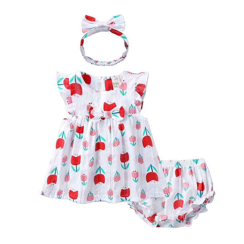 Newborn Baby Girl Clothes Toddler Dresses Bloomer Shorts Headband Strawberry Cherry Dress Outfits Clothes 3pcs Clothing Set