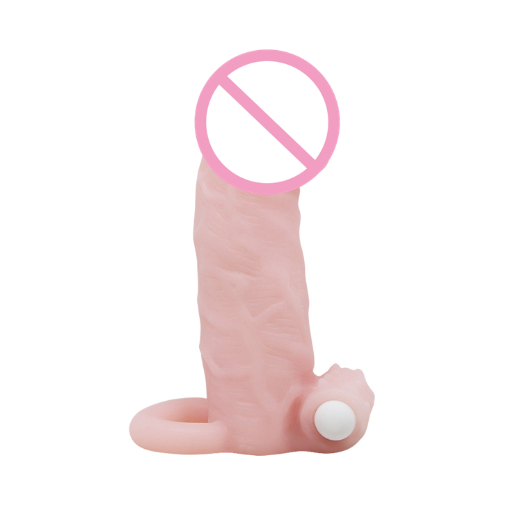 Vibrating Penis Extension Sleeve For Men Realistic Texture and Vibrating Bullet for Clit Stimulation