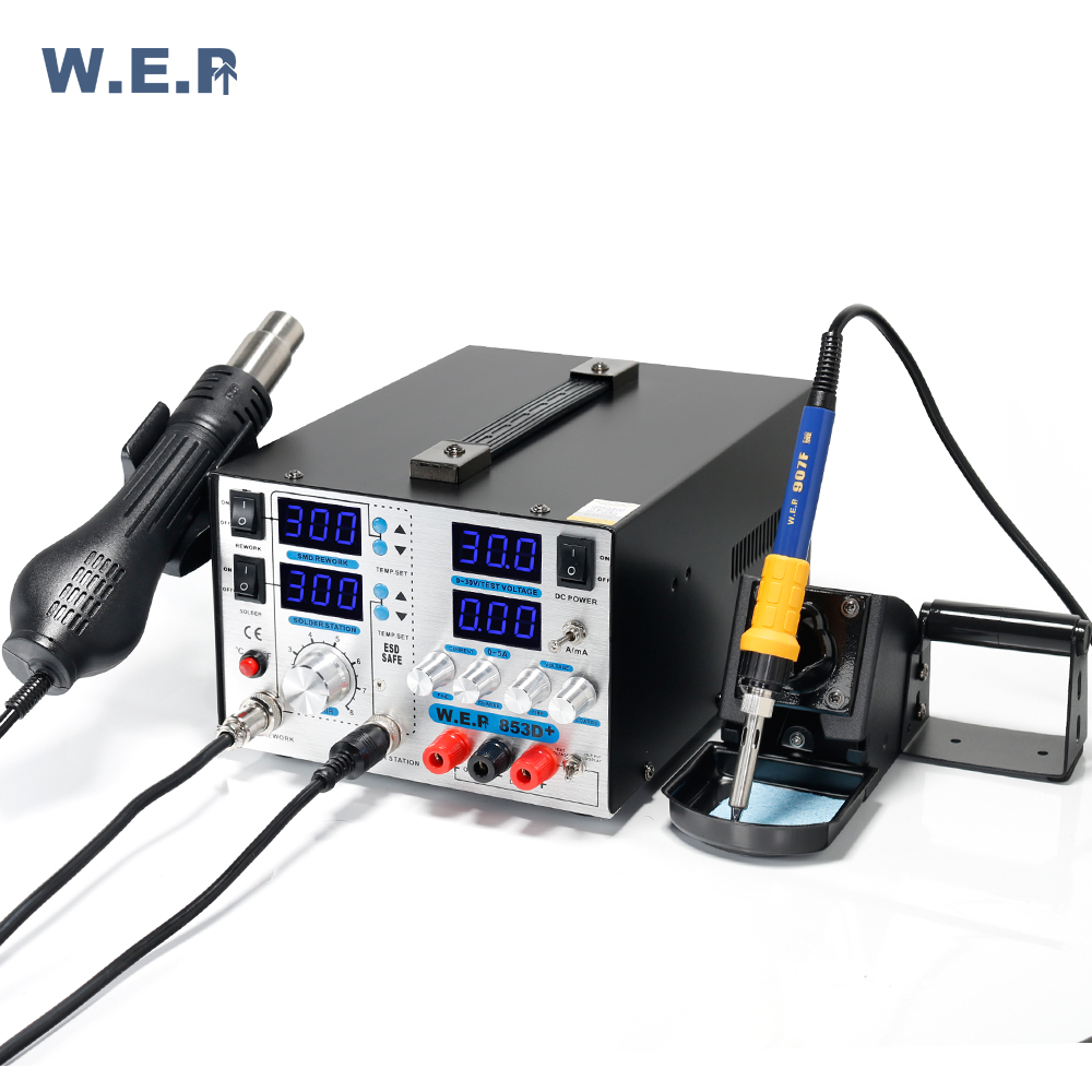 Паяльник WEP 853D + 5A с горячим воздухом и источником питания постоянного тока, 3 в 1, паяльная станция BGA