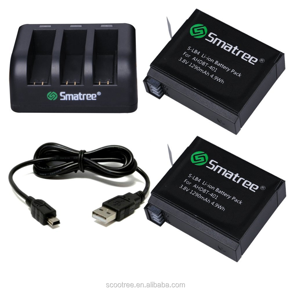 Smatree 1290 мАч литий-ионная расширенная батарея AHDBT-401 AHDBT401 AHDBT 401 для GoPro Heros 4 Аксессуары для ванной комнаты с 3-канальный блок питания зарядное устройство