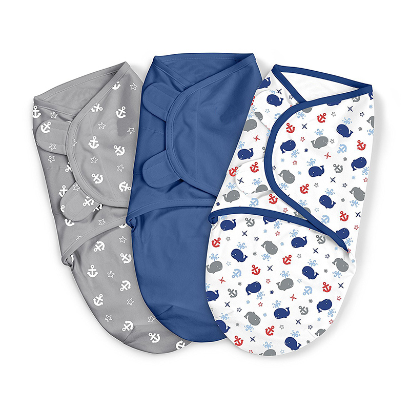 Original Swaddle 3Packs inLittle Whales Patterns Breathable Plush Cotton With Adjustable Fastener Straps