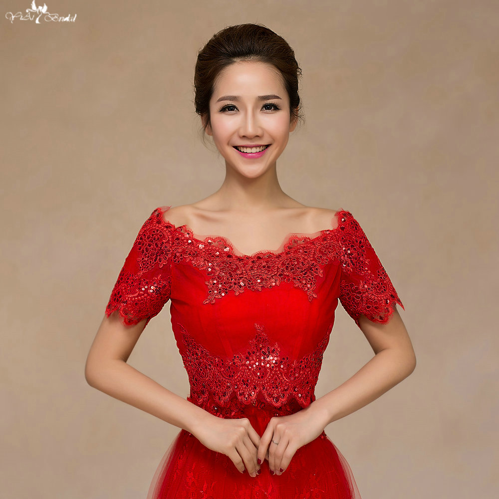 LZP082 Red Short Sleeve Off Shoulder Sequin Lace Bolero