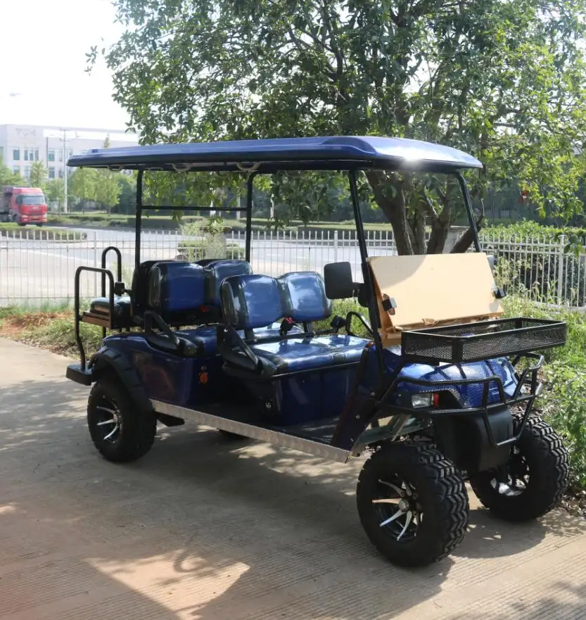 6 seater electric golf cart,black big tyre golf cart,with a folding windshield & font windshield golf cart