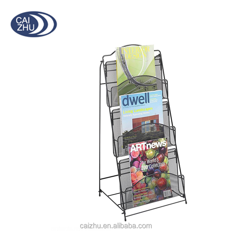 Carbon Steel Mesh Folding Magazine Rack Commercial Floor Magazine Rack