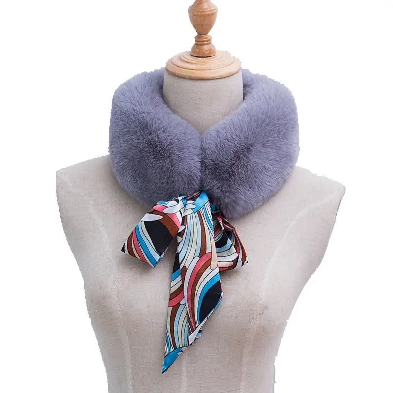 New Arrival Elegant Winter Women Wrap Stole Scarves Faux Mink Fur Collar Scarf with Silk Ribbon