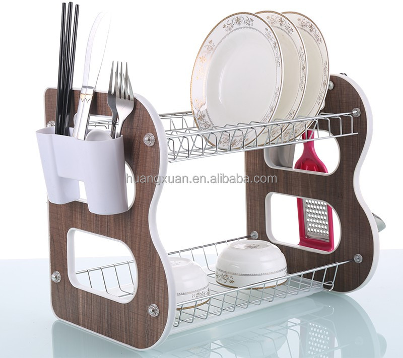 2 tier antique wood wall plate rack WL242