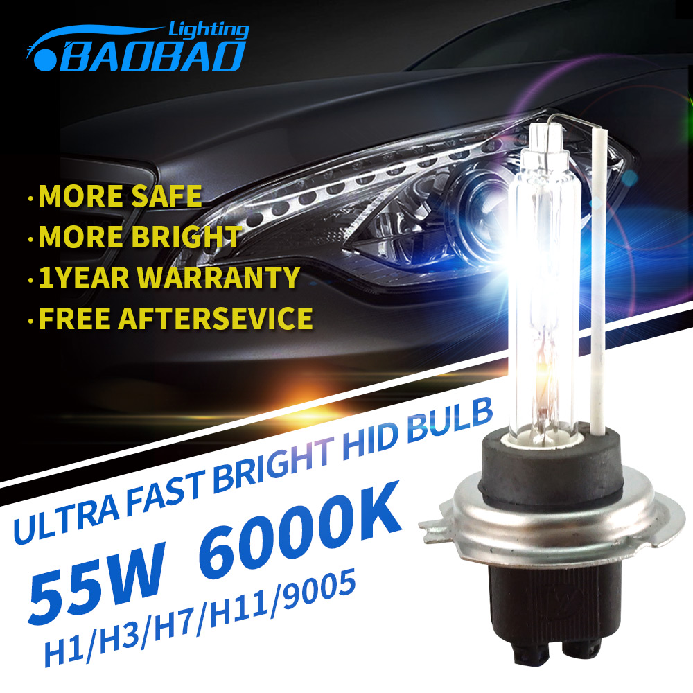 BAOBAO 2 шт. Быстрый Яркий 55 Вт 6000K 5200LM HID фары для шарика противотуманного фонаря автомобиля Стиль Ксеноновые фары H1 H3 H7 H11 9005 9006 D2H