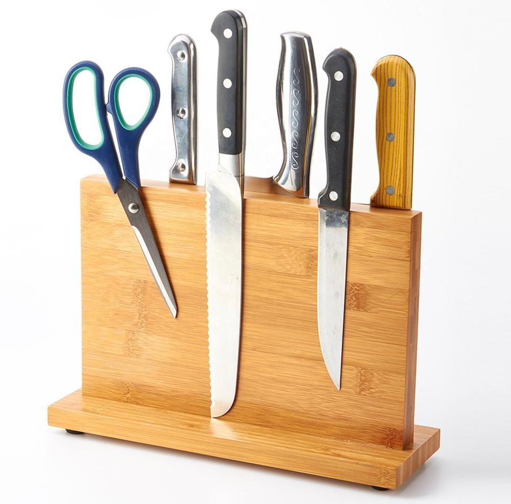 Natural Bamboo Magnetic Knife Organizer Block,Knife Holder Cutlery Display Stand and Storage Rack,Kitchen Scissor Holder