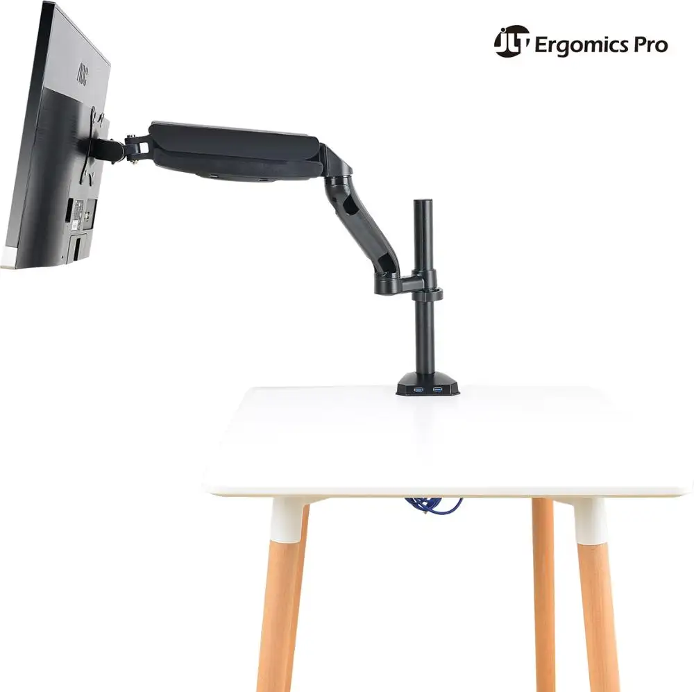 Height Adjustable Gas Spring Monitor Arm With Dual USB Ports For Screen Up To 27"
