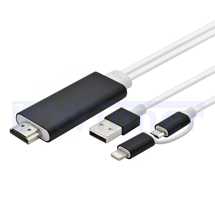 Кабель-адаптер HDMI 3 в 1, кабель Lighting / Type-C / Micro USB-HDMI, зеркальный экран мобильного телефона