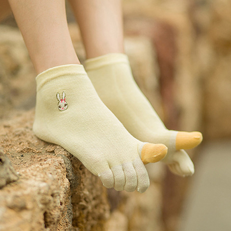 Custom 100%cotton Five Fingers Cute Funny Five Toe Women Socks