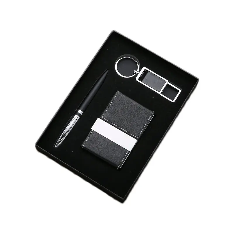 Leather Business Card case Holder Pen and Keychain Promotional Luxury Business Gift Set