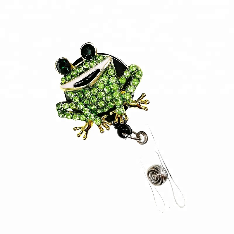 Rhinestone Animal Frog Retractable Rhinestone Bling For Nurse Accessories Hospital ID Name Card Holder