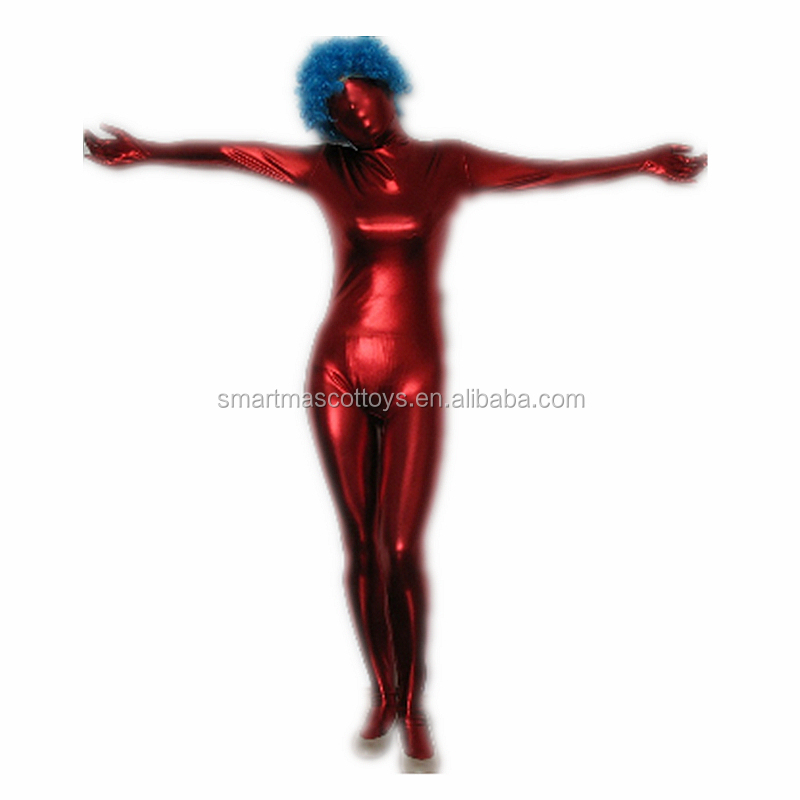 Цельнокроеный костюм для взрослых zentai, Блестящий металлический цельный костюм zentai