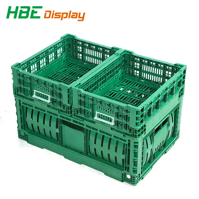 Heavy Duty HDPE Plastic Foldable Folding Vented Collapsible Fruit and Vegetable Storage Stackable Folding Crate