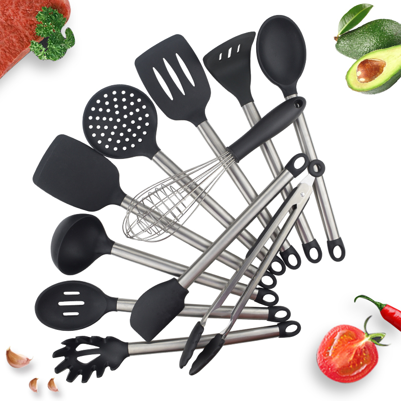 Silicone Cooking Utensil Set,Umite Chef Kitchen Utensils 11pcs Cooking tools Set Non-stick Heat Resistant Stainless Steel Handle
