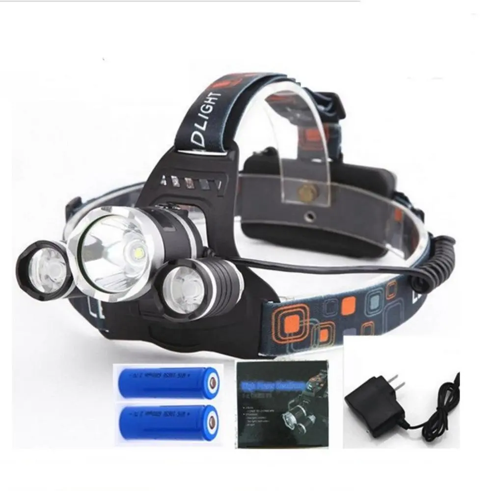 Clover Brightest 3pcs head lamp T6 18650 rechargeable 4 Modes Waterproof led headlamp