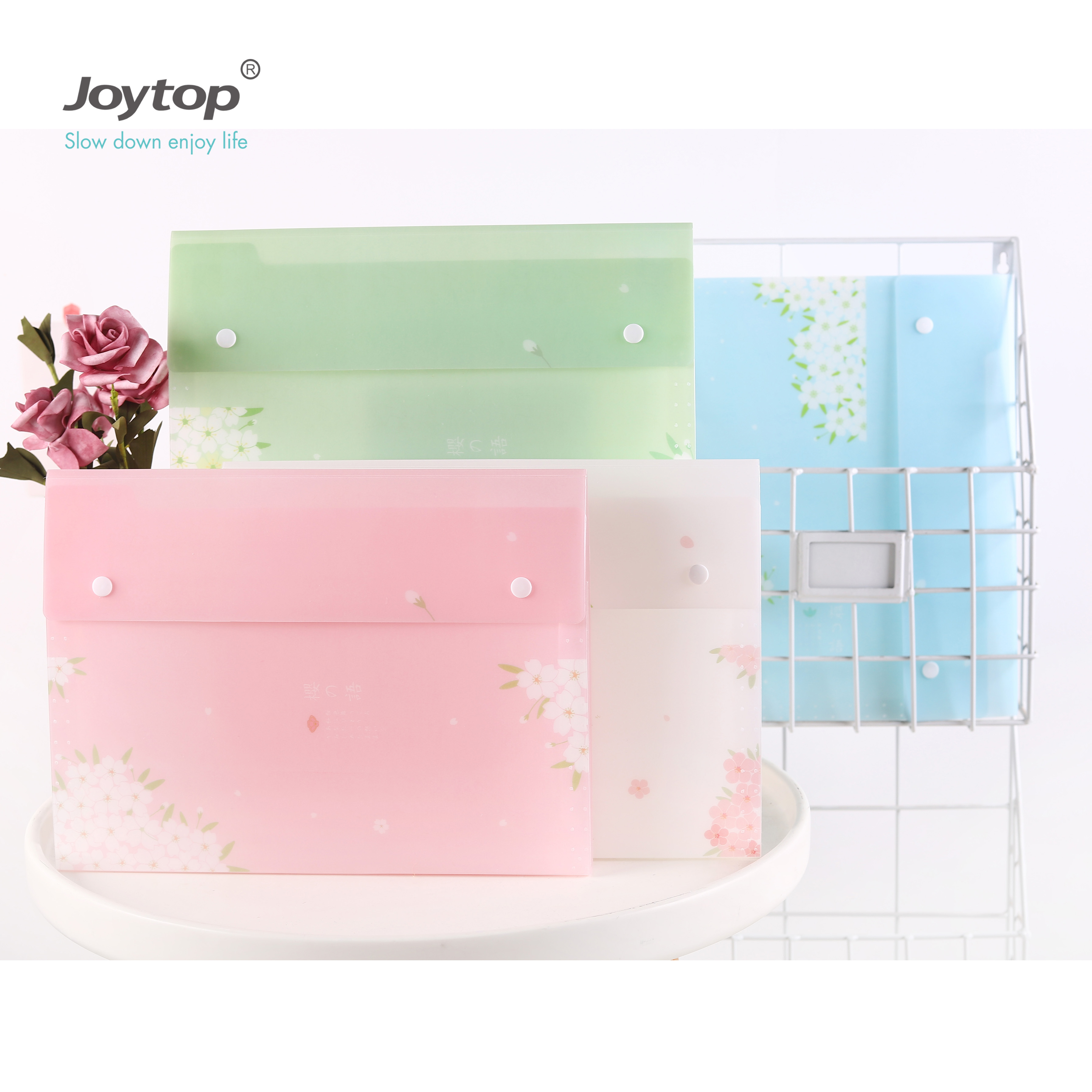 Joytop cherry blossom Шелковый экран печати PP папка для документов пластик файл связующего с кнопкой Организатор