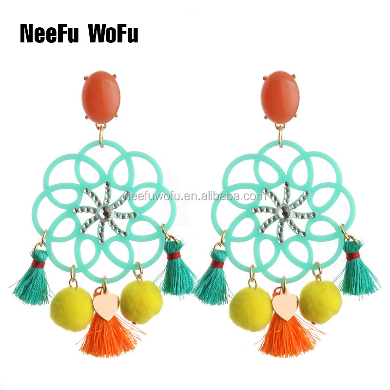 NeeFu WoFu Bohemian Tassel Earrings Charm Metal Big Retro Hollow Flash Large Long Brinco Oorbellen Christmas Jewelry wholesale