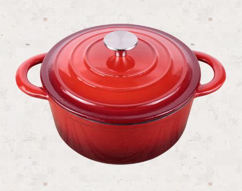 Kitchen Homeware Durable Red Pot with Lid & Handles for Cooking Basting Baking Cast Iron Dutch Oven