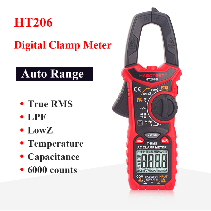 Цифровой зажим HT206 600 в 6000 а TRMS AC DC отсчетов с детектором температуры и бесконтактного напряжения
