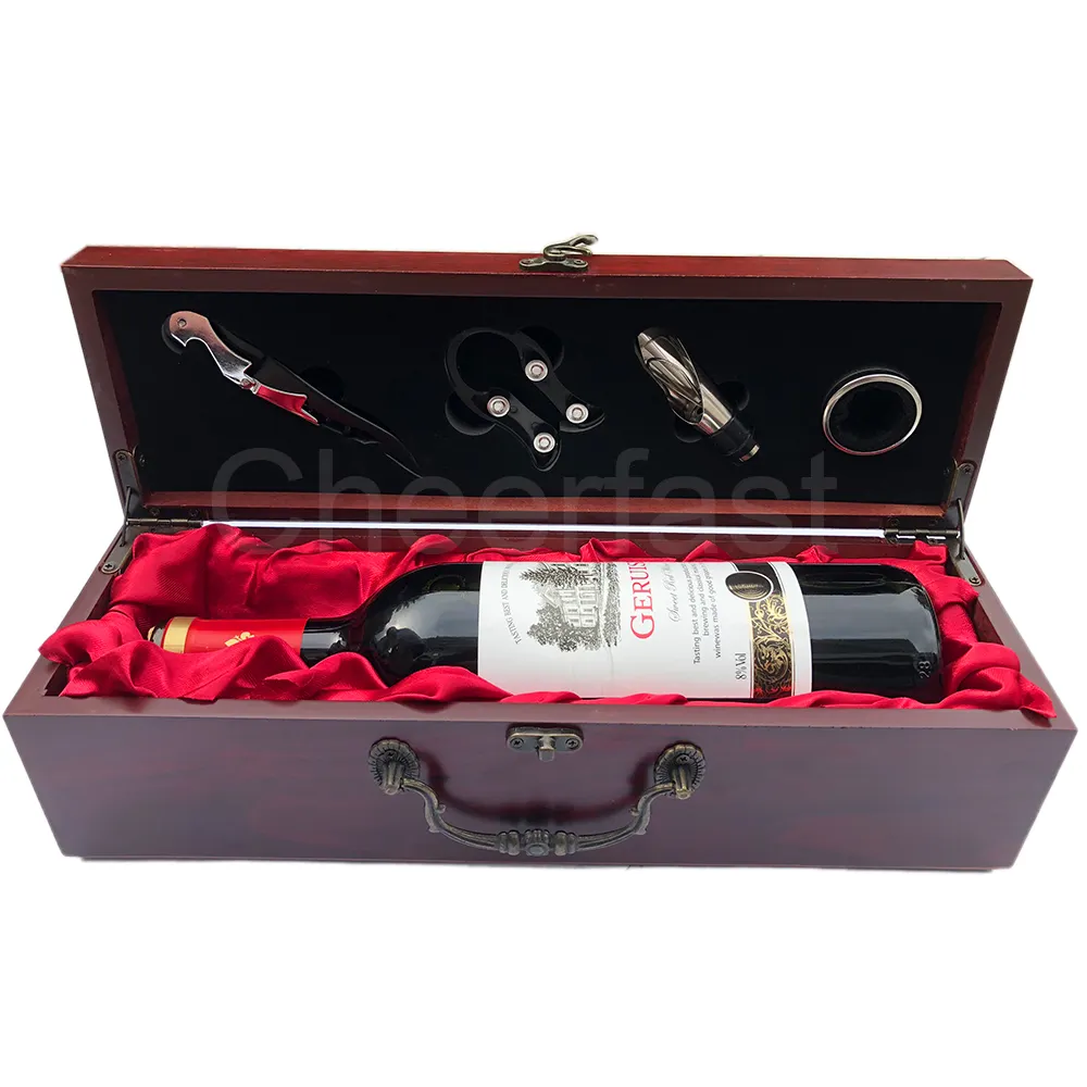 Your Logo Printing Red MDF Wooden Single Bottle Packaging Wine Box