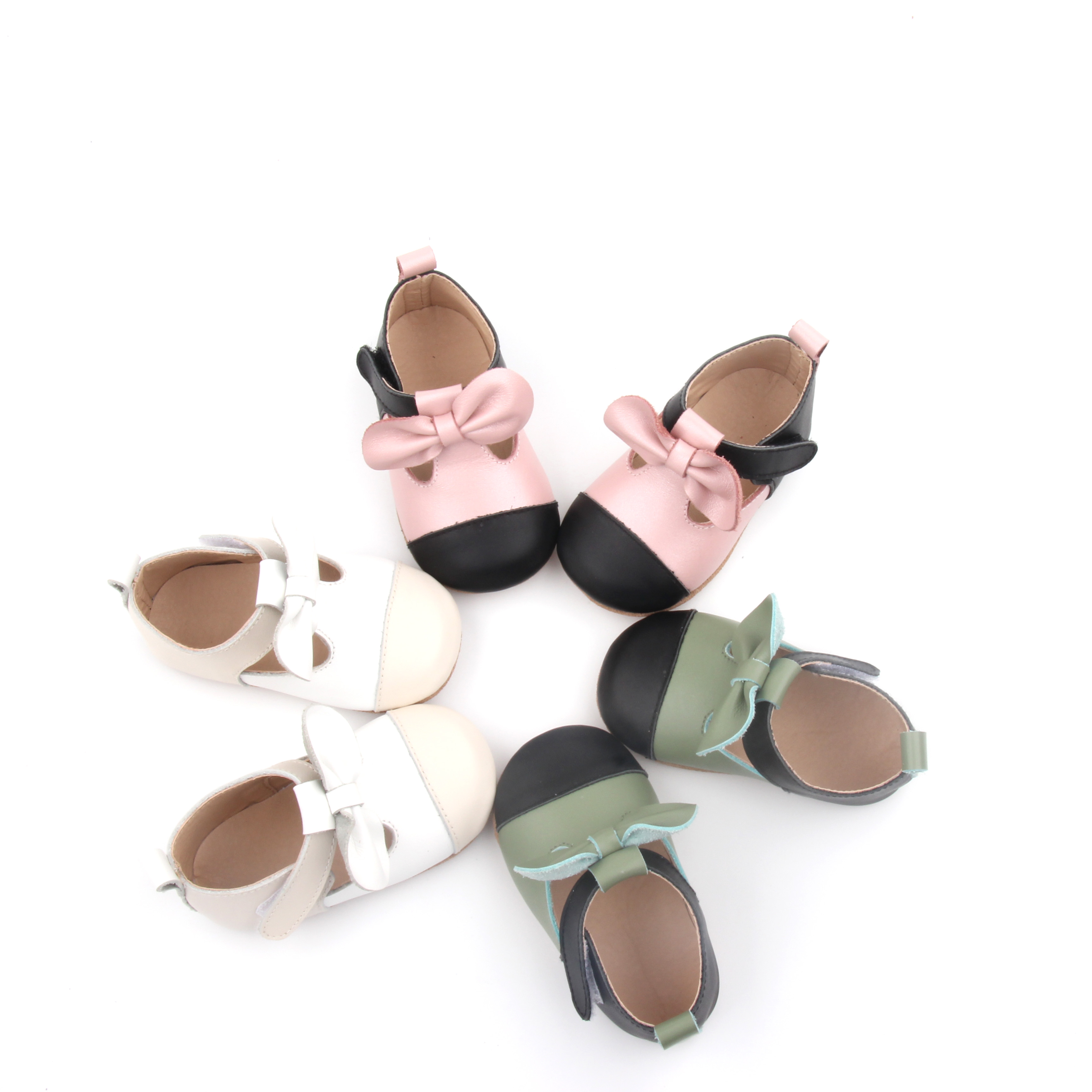 BEIEBIENOYA pink and black bow leather baby dress shoes size 2-13 light suede outsole newborn shoes