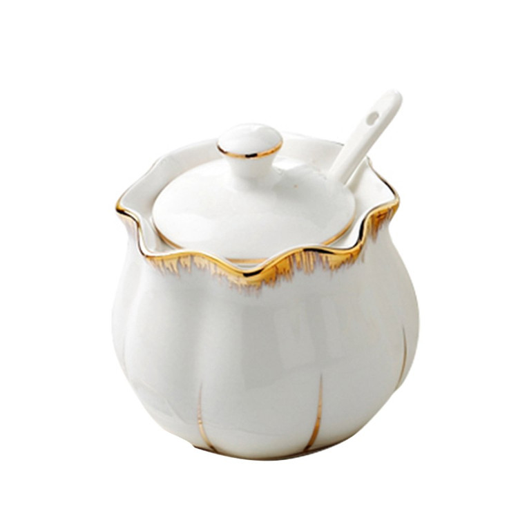 Hot Sale Personalized Handmade Ceramic Gold Rim Sugar Bowl Spice Jar