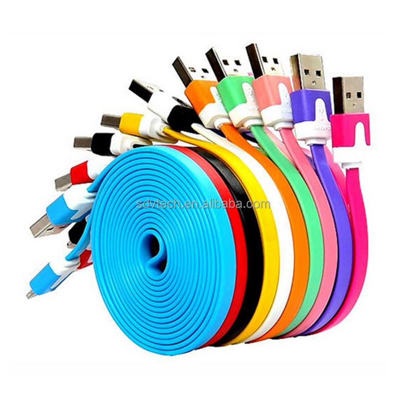 Недорогой цветной плоский зарядный кабель для мобильного телефона Micro Usb, Китай